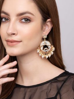 Indya - Gold White Beaded Dangler Earrings