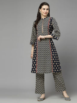 Nayam by lakshita - Printed Sequinned Placket Kurti Set (Set of 2)
