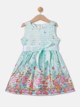 R&B - Blue Floral Printed Dress with Belt