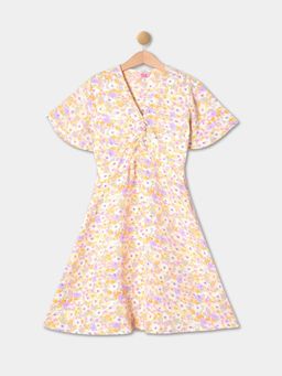 R&B - White and Purple Floral Printed Dress