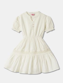 R&B - Girls White Textured Regular Dress