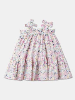 R&B - Multi-Color Shoulder Straps Printed Tiered Dress