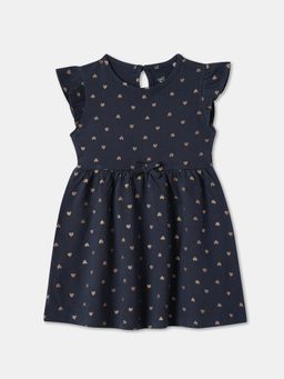 R&B - Navy Blue Micro Printed Ruffled Dress