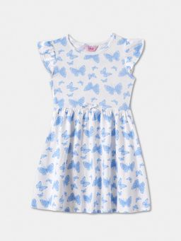 R&B - White and Blue Printed Dress