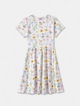 R&B - White and Multi Floral Printed Dress