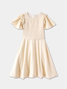 R&B - Off White Textured A-Line Dress