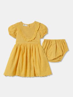 R&B - Yellow Schiffli Detail Dress with Shorts