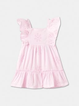 R&B - Pink Tiered Ruffled Floral Detail Dress