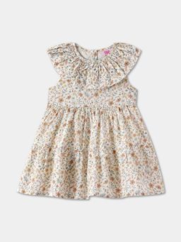 R&B - Beige Ruffled Floral Printed Dress