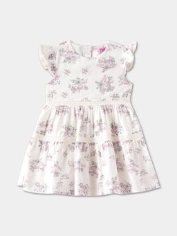 R&B - White and Pink Sleeves Floral Printed Dress