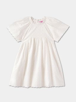 R&B - White Solid Schiffli Dress