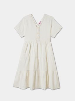 R&B - Girls White Tiered Solid Dress