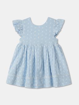 R&B - Blue Schiffli Detail Dress with Matching Hairband
