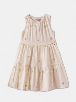 R&B - White Tiered Embroidered Regular Dress