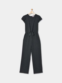 R&B - Black and White Tie Up Detail Printed Jumpsuit