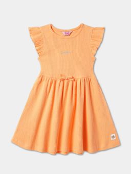 R&B - Girls Orange Ribbed Fit and Flare Dress