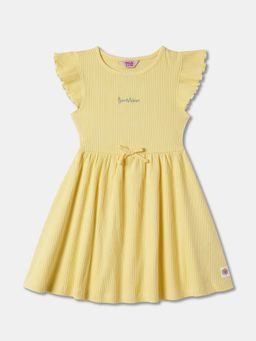 R&B - Girls Yellow Ribbed Fit and Flare Dress