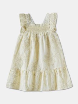 R&B - Cream Smocked Tiered Floral Detail Dress