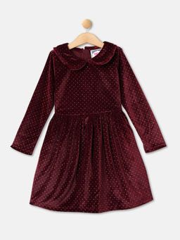 R&B - Maroon Collared Velvet Embellishment Dress