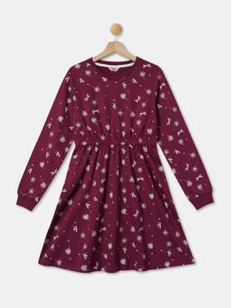 R&B - Brown Printed Full Sleeves Dress