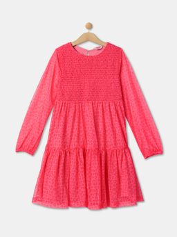 R&B - Pink Puff Sleeves Animal Print Regular Dress