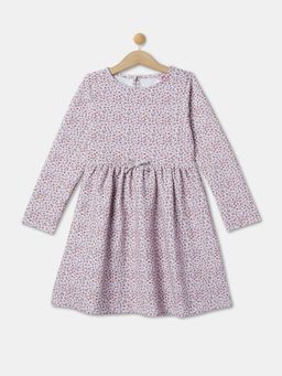 R&B - White and Pink Micro Printed Fit and Flare Dress