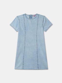 R&B - Blue Solid A-Line Half Sleeve Dress