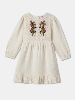 R&B - White Embroidered Regular Dress