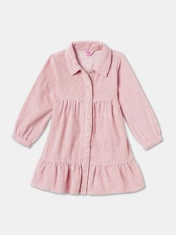 R&B - Pink Collared Textured Tiered Dress