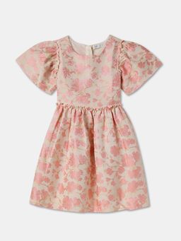 R&B - Pink and Peach Floral Regular Girls Dress