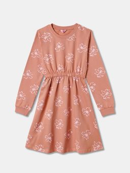 R&B - Brown Cinched Waist Full Sleeves Dress