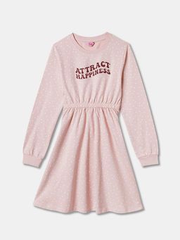 R&B - Pink Cinched Waist Full Sleeves Dress