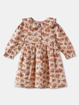 R&B - White and Rust Floral Printed Dress