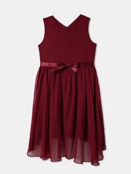 R&B - Maroon Mock Wrap Layered Party Dress