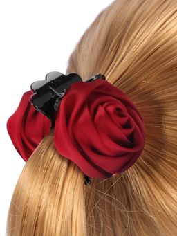 OOMPH - Jewellery Deep Red Satin Rose Floral Hair Claw Hair Clip