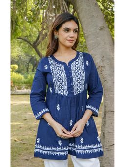 HOUSE OF KARI - Saba Chikankari Short Kurti In Navy Blue