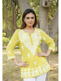 HOUSE OF KARI - Saba Chikankari Short Kurti In Yellow