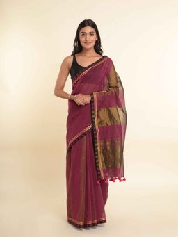 Suta - Pink Solid Cotton Blend Saree