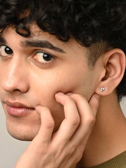 CLARA - 925 Sterling Silver Round Solitaire 5 mm Stud Men Earrings