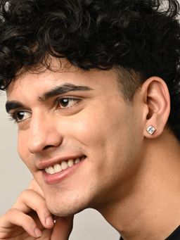 CLARA - 925 Sterling Silver Square Solitaire 6 Mm Stud Men Earrings