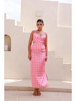 Moonstruck - Satin Checkerred Side Waist-Cut Slip Dress