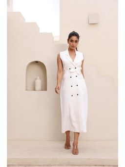 Moonstruck - Double Breasted Sleeveless Formal Long Blazer Dress With Belt (Set of 2)