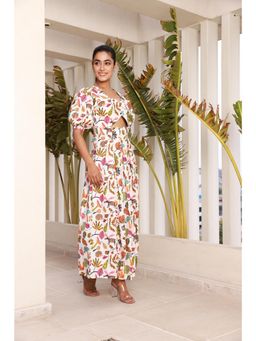 Moonstruck - Multi-Color Floral Print Front Mid-Waist Cut Maxi