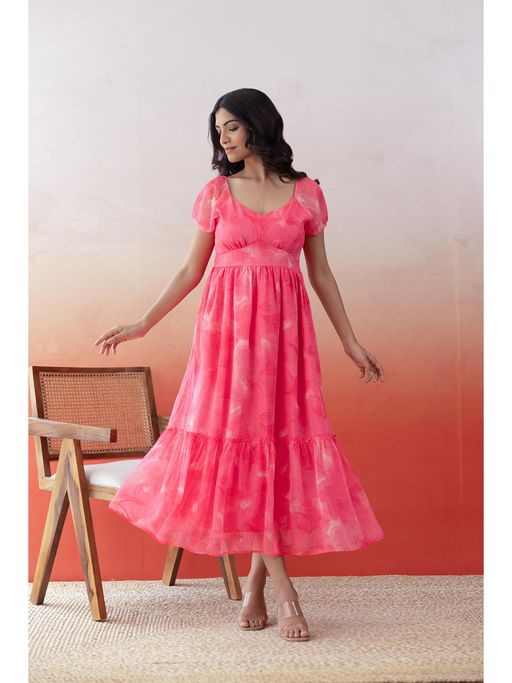 Buy Polago Clothing Pink Chiffon Midi Dress Online