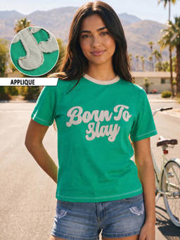 Bewakoof - Womens Green Born To Slay Applique T-Shirt