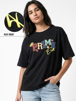 Bewakoof - Womens Black Prime Typography Oversized T-Shirt