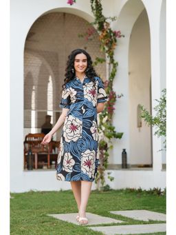 Jisora - Womens Black Printed Cotton Midi Dress