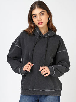 Bewakoof - Womens Black Oversized Acid Wash Hoodies