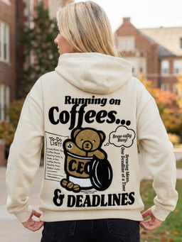 Bewakoof - Womens Beige Coffee Typography Oversized Hoodies