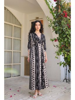 Jisora - Womens Black Printed Cotton Maxi Dress